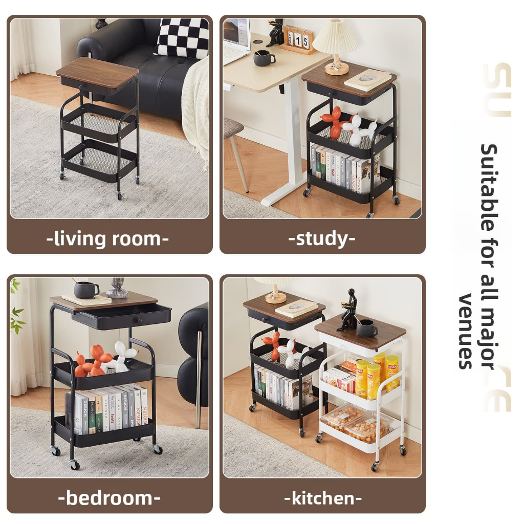ISSI DIARY Upgrade 3 Tier Movable Trolley with Drawer Multi-Purpose Steel Storage Organizer for Home - Image 7