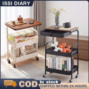 ISSI DIARY Upgrade 3 Tier Movable Trolley with Drawer Multi-Purpose Steel Storage Organizer for Home