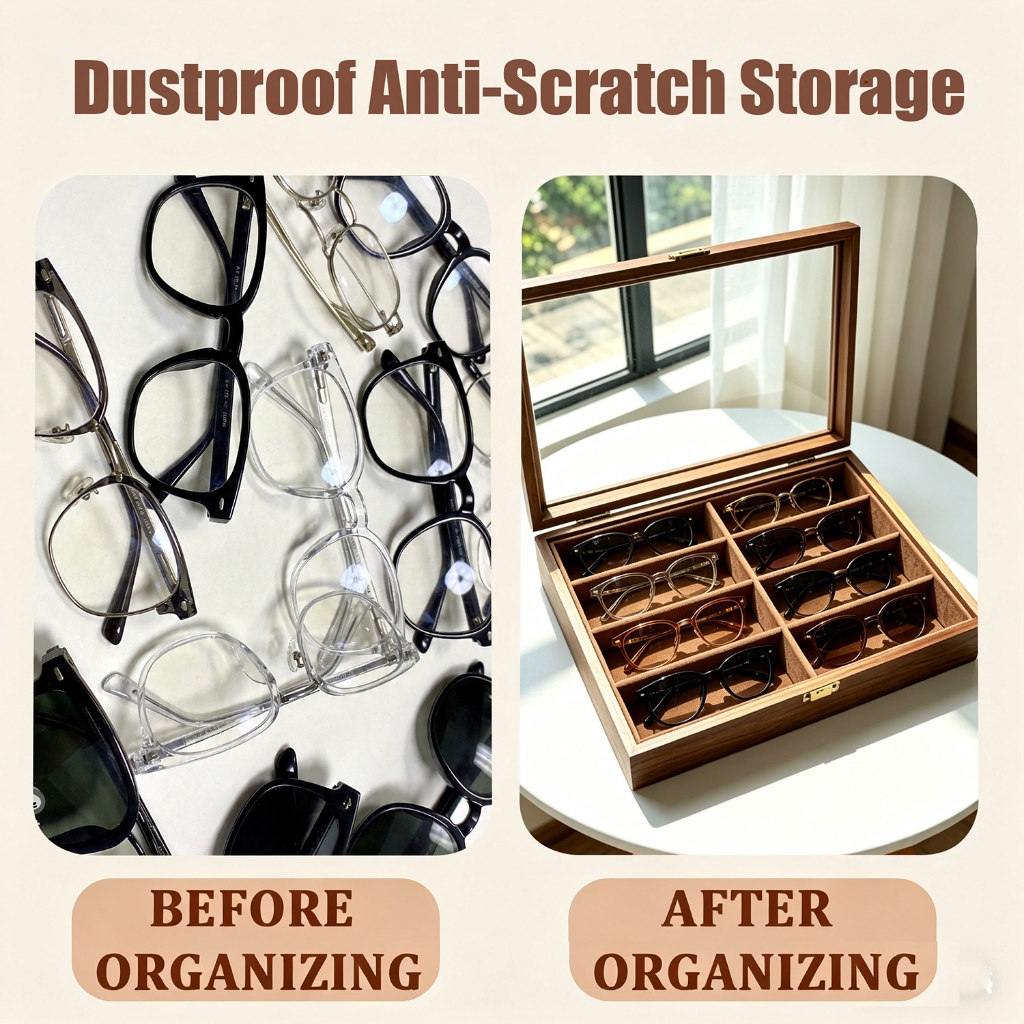 ISSI DIARY Walnut Wood Grain Glasses Case Large Capacity Dustproof Anti Scratch Eyewear Storage Box - Image 6