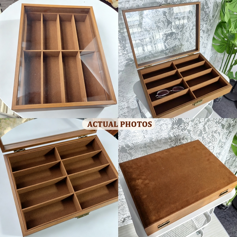 ISSI DIARY Walnut Wood Grain Glasses Case Large Capacity Dustproof Anti Scratch Eyewear Storage Box - Image 7